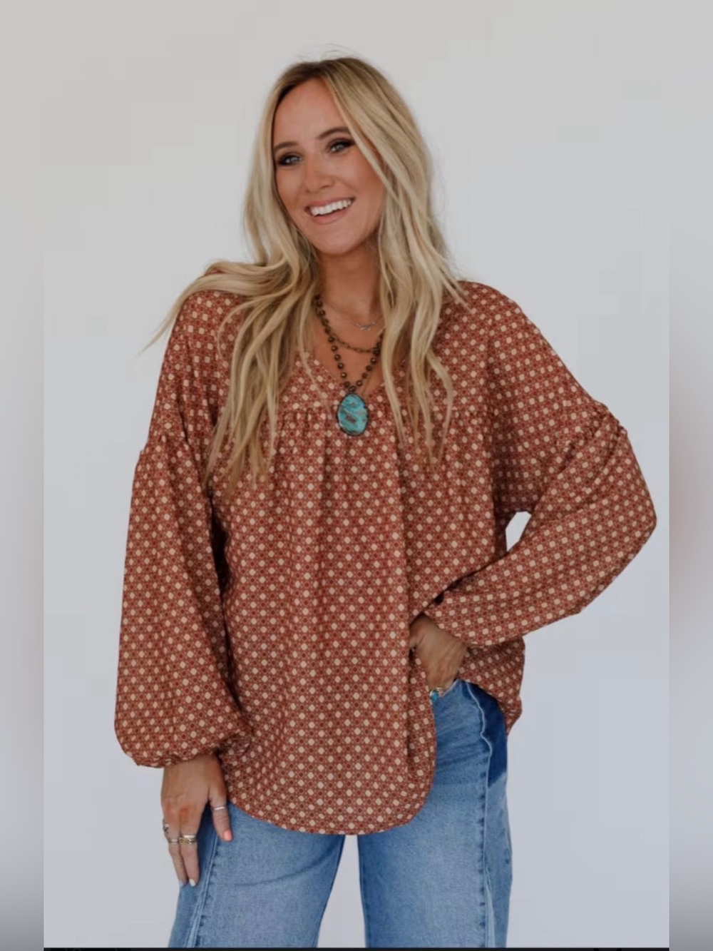 Three Bird Nest Terracotta Patterned Blouse